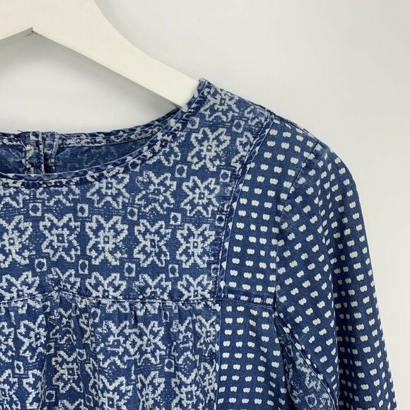 J.CREW Boho Chambray Top Womens Size 2 Blouse Blue Crew Neck Cotton Peasant - Picture 11 of 12